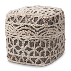 Baxton Studio Avery Moroccan Inspired Beige and Brown Handwoven Cotton Pouf Ottoman